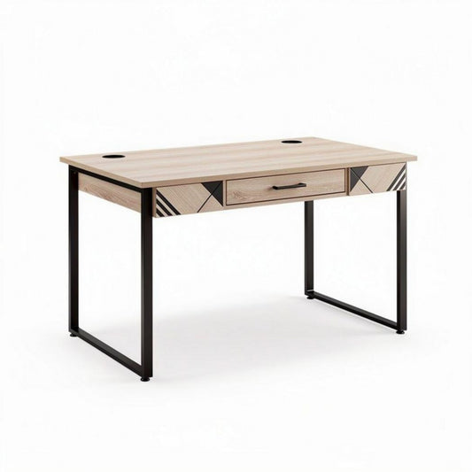 Houten bureau met lade in naturel en zwart 120 x 60 x 75cm