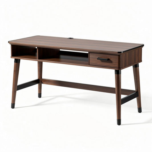 Bureau van donker hout met opberglade en kabeldoorvoer 120 x 60 x 75cm