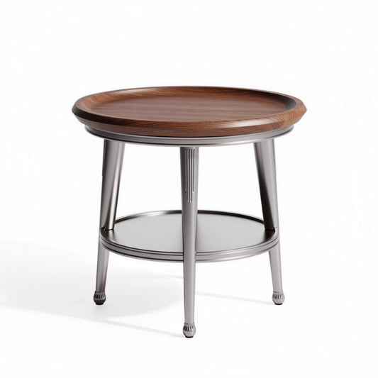 Bijzettafel met rond houten blad en metalen poten 60 x 60 x 50cm