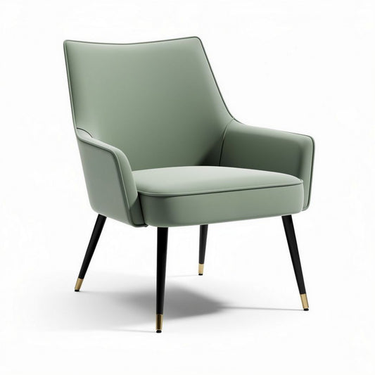 Lichtgroene fauteuil van kunstleer met zwarte poten 70 x 70 x 80cm