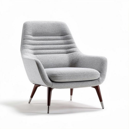 Lichte grijze fauteuil van stof met houten poten 80 x 80 x 90cm