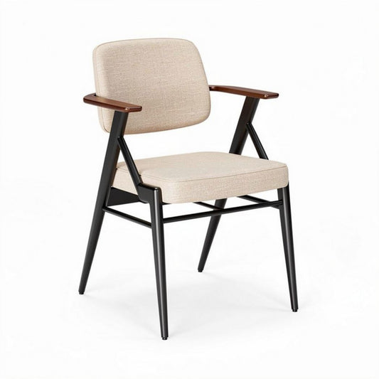 stof met houten armleuningen stoel zwart 55 x 55 x 80cm